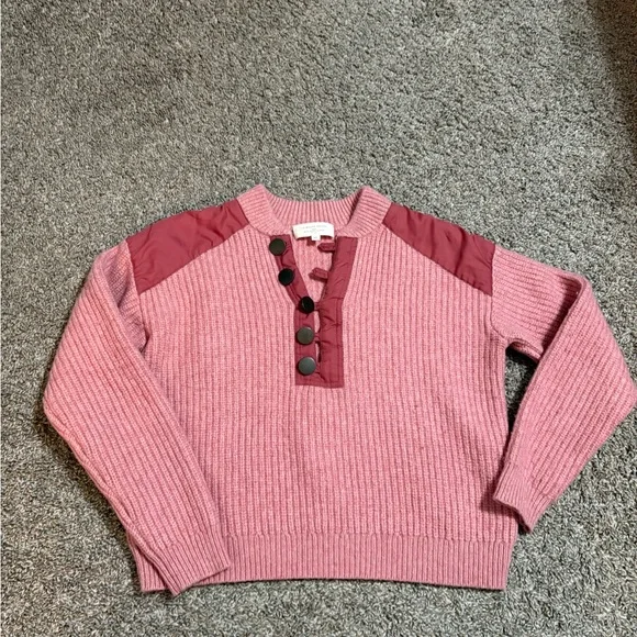Sézane Pink Wool Cotton Sweater Quater Button Pull Ewen Jumper Rosewood Color - Picture 2 of 10